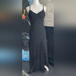 Elegant Black Slip Maxi Dress with Ruffle Detail